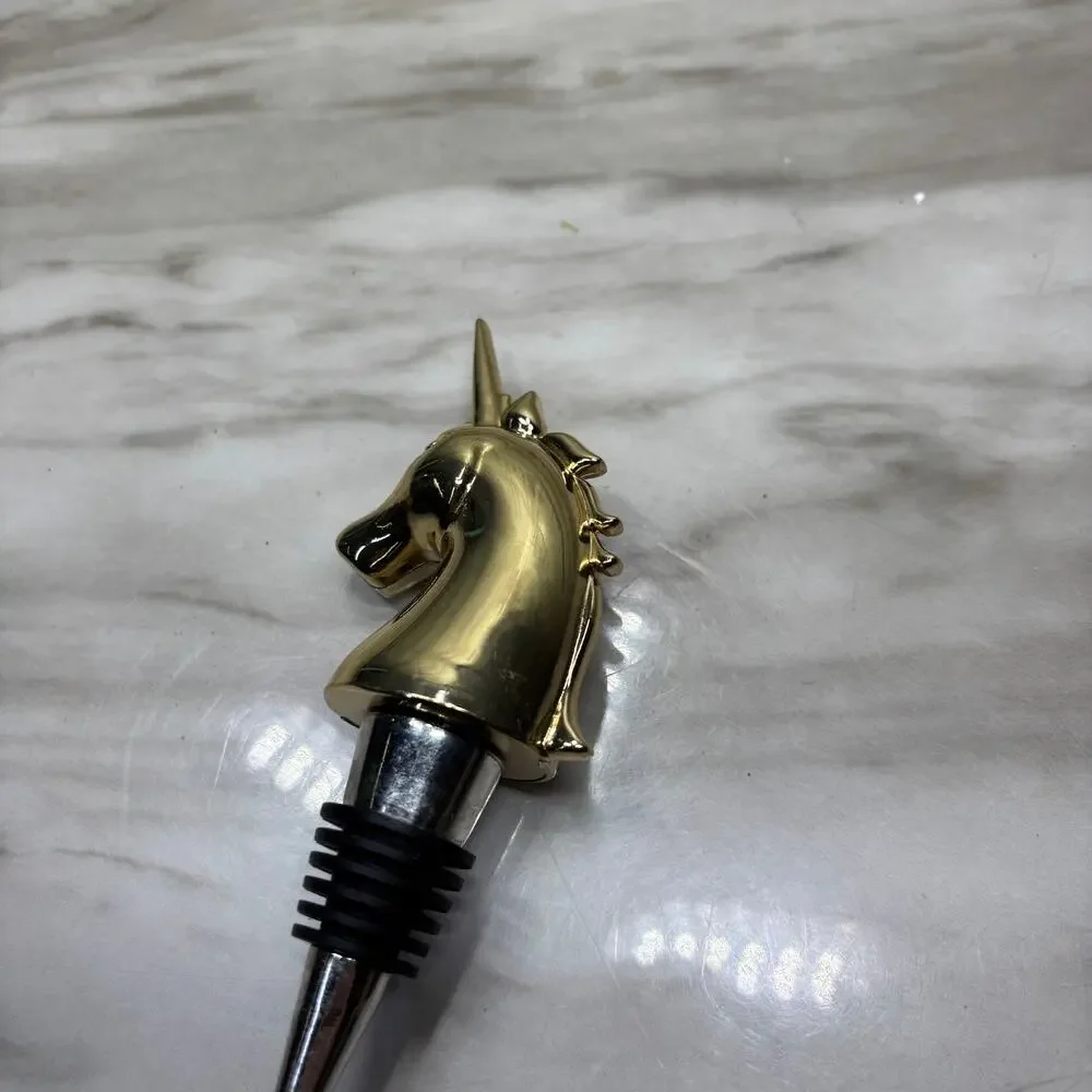 Gold Tone Unicorn Head Metal Bottle Stopper